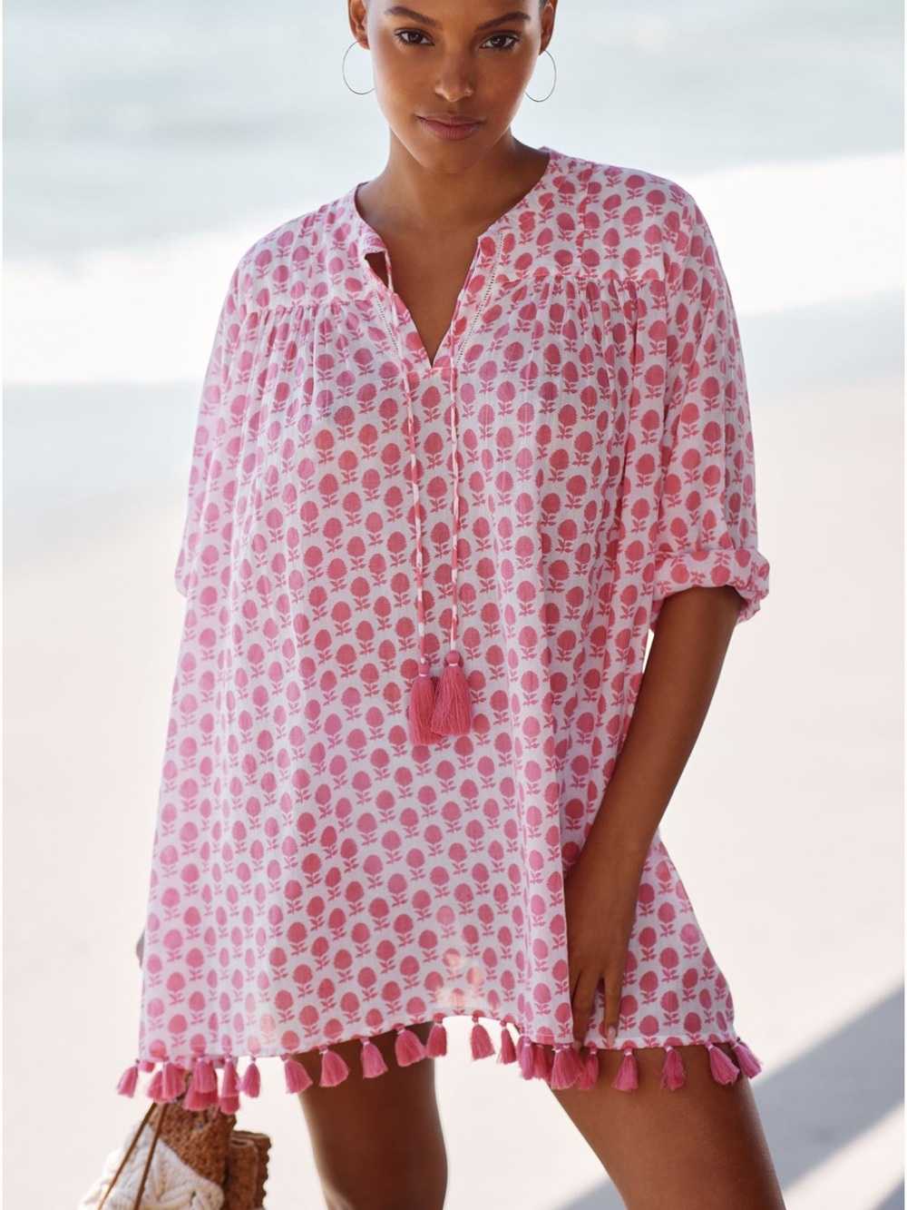 Roller Rabbit Pink Printed Tassel-Trim Tunic